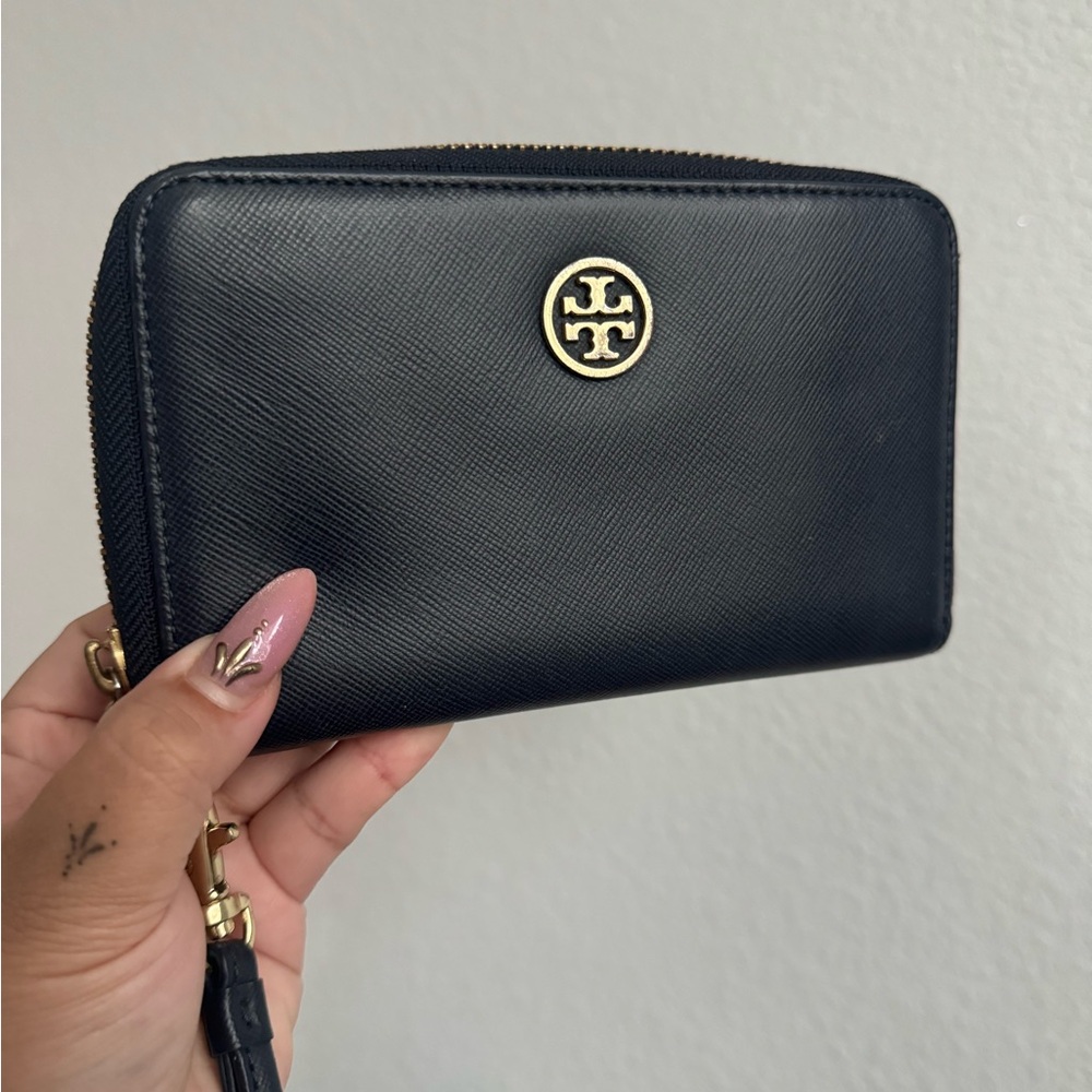 Tory Burch deep Navy Wallet with Gold Logo
